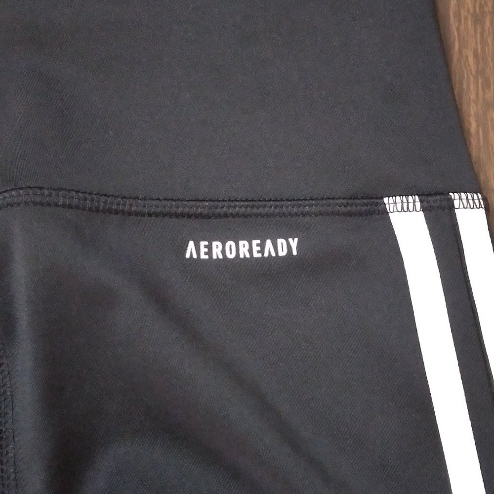 🆕adidas Women's Designed 2 Move 3-Stripes 3/4 Tights, Black/White, NWT, Auth. - Picture 7 of 13